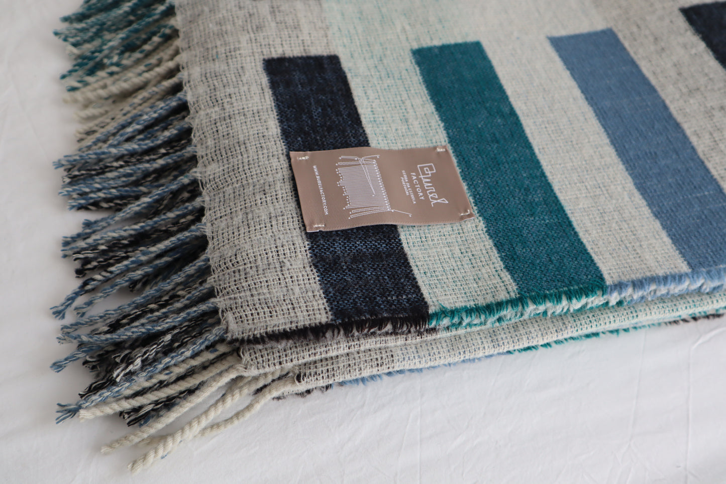 Manta de lã "hotel" | azul e verde