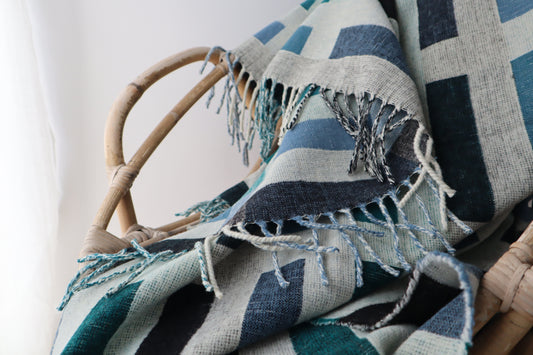 Manta de lã "hotel" | azul e verde