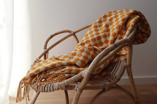 wool blanket "azulejo" | yellow-white