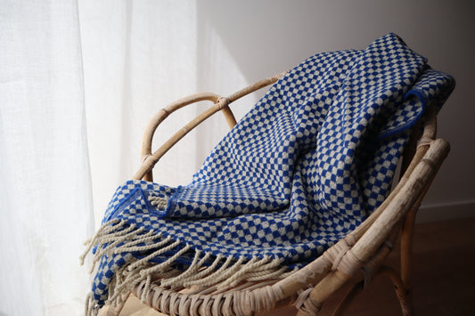Wool blanket "vintage 1974" | blue-burgundy