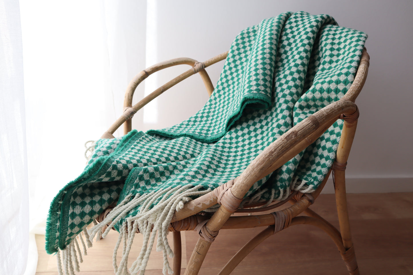 wool blanket "azulejo mini" | green-white