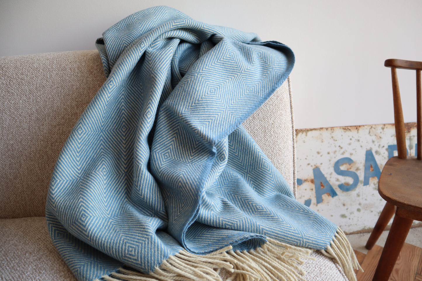 wool blanket "diamond" | light blue