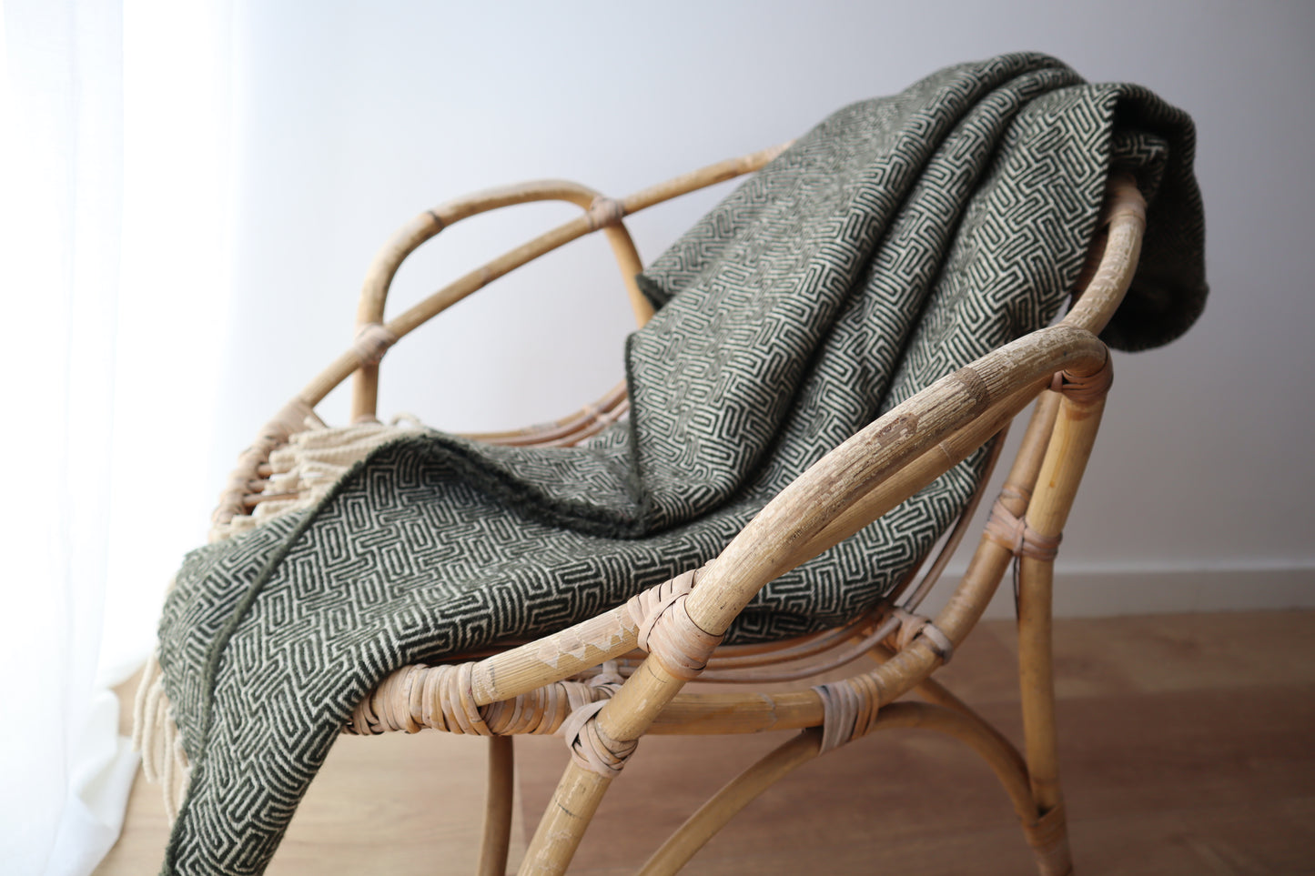 wool blanket "labirinto" | olive green